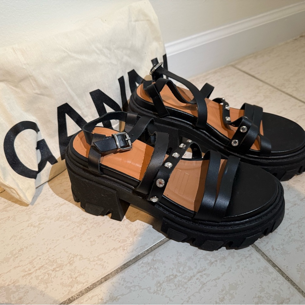 Ganni Black Chunky Strappy Sandals - Unworn w/ dust bag